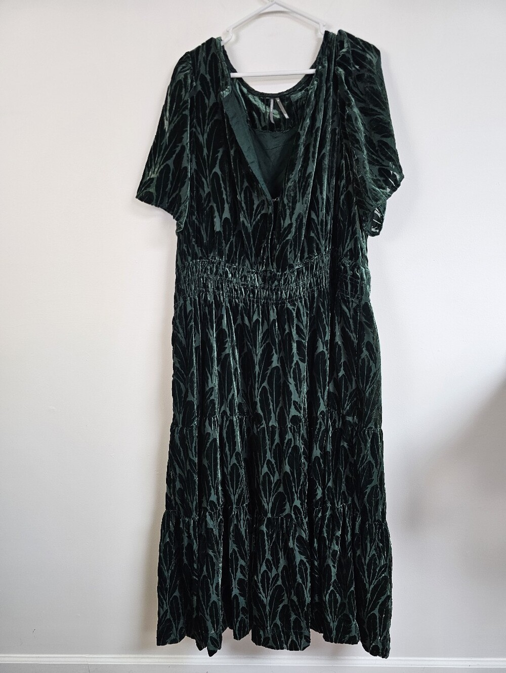 Anthropologie Summerset Velvet Burnout Feather Print Maxi Tiered Dress - Picture 3 of 10